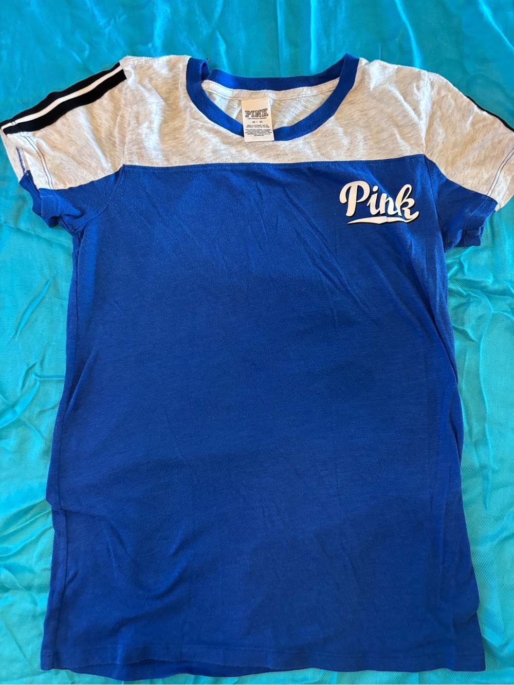 PINK Victoria's Secret Royal Blue and Light Gray Colorblock Tee